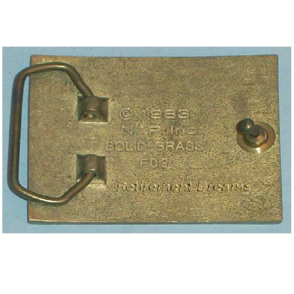 BRASS Belt Buckle 1983 White Tail Deer Forest Tree - Picture 3 of 4